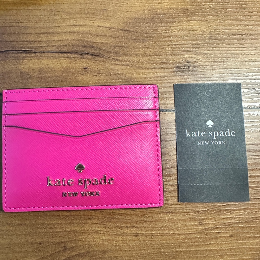 Kate Spade Pink Leather Key Card Holder with Gold Logo